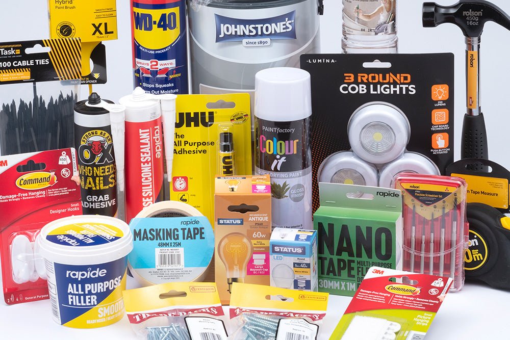 A selection of branded tools, adhesives and decorating supplies